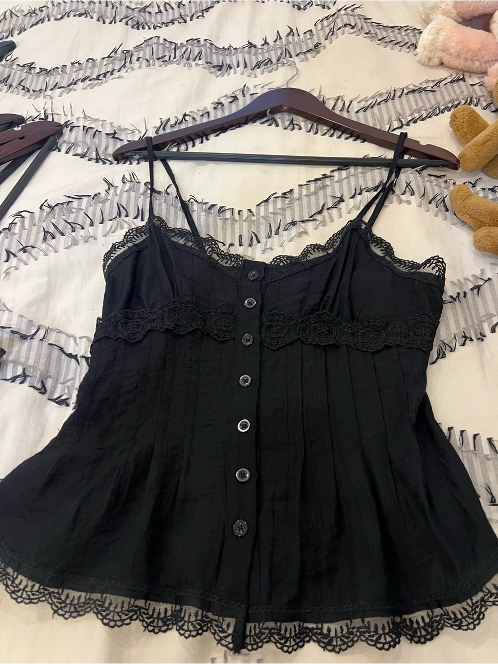 SHEIN Black Lace-Trim Button Front Cami